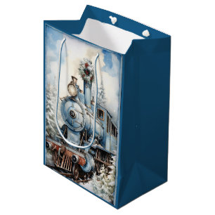 Blaue Weihnachtsdekoration Vintage Lokomotive Mittlere Geschenktüte