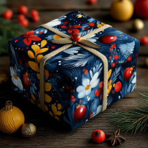 Blaue Weihnachtsdekorationen mit weißen Blumenmust