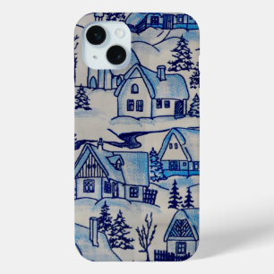 Blaue Weihnachtsdorf-Dekoration im Vintage-Stil Case-Mate iPhone Hülle