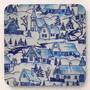 Blaue Weihnachtsdorf-Dekoration im Vintage-Stil Getränkeuntersetzer