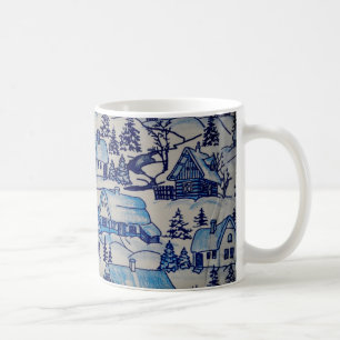 Blaue Weihnachtsdorf-Dekoration im Vintage-Stil Kaffeetasse