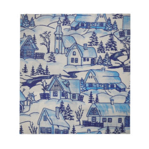 Blaue Weihnachtsdorf-Dekoration im Vintage-Stil Notizblock