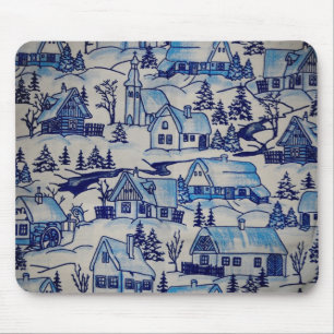 Blaue Weihnachtsdorf im Vintage-Stil Mousepad