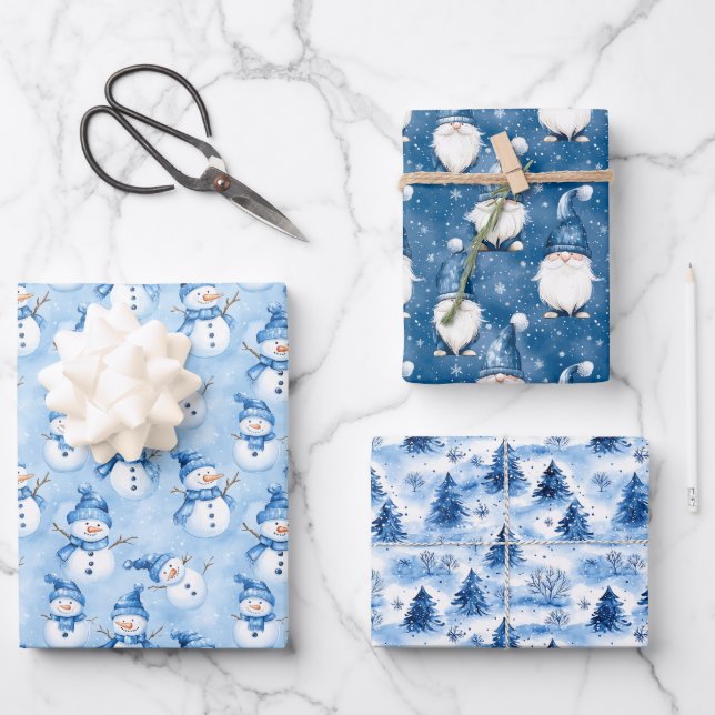 Blaue Weihnachtsfeier Geschenkpapier Set (Vorderseite)