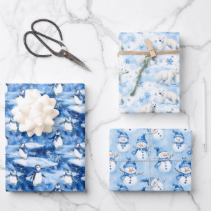 Blaue Weihnachtsfeier Geschenkpapier Set