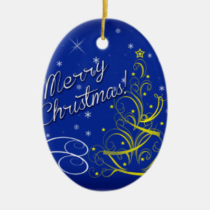 Blaue Weihnachtsfeier Keramikornament