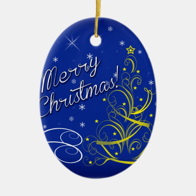 Blaue Weihnachtsfeier Keramikornament (Vorne)