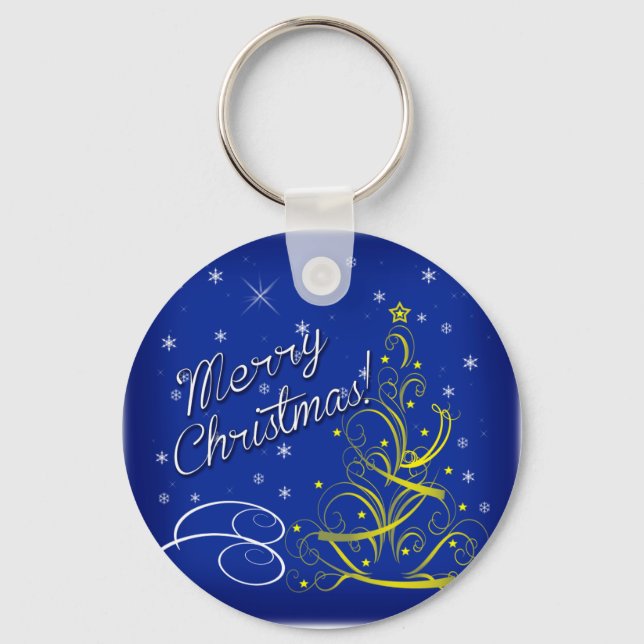 Blaue Weihnachtsfeier Schlüsselanhänger (Vorderseite)