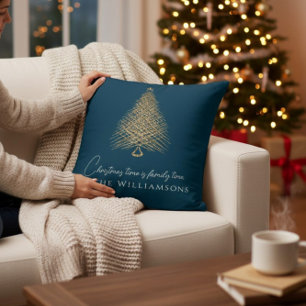 Blaue Weihnachtsfeiern der modernen Baumfamilie Kissen