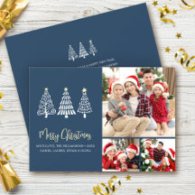 Blaue Weihnachtsgrüße Foto Launische Bäume Schrift