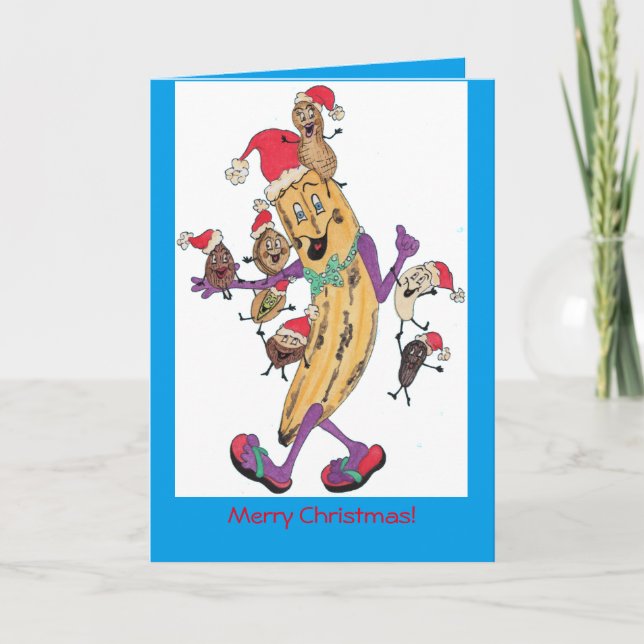 Blaue Weihnachtskarte "Crunchy" Feiertagskarte (Vorderseite)