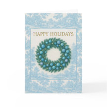 Blaue Weihnachtskarte mit Winterkranz