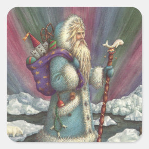 BLAUE WEIHNACHTSMAN, NÖRDLICHE LICHTER & PINGUINE QUADRATISCHER AUFKLEBER