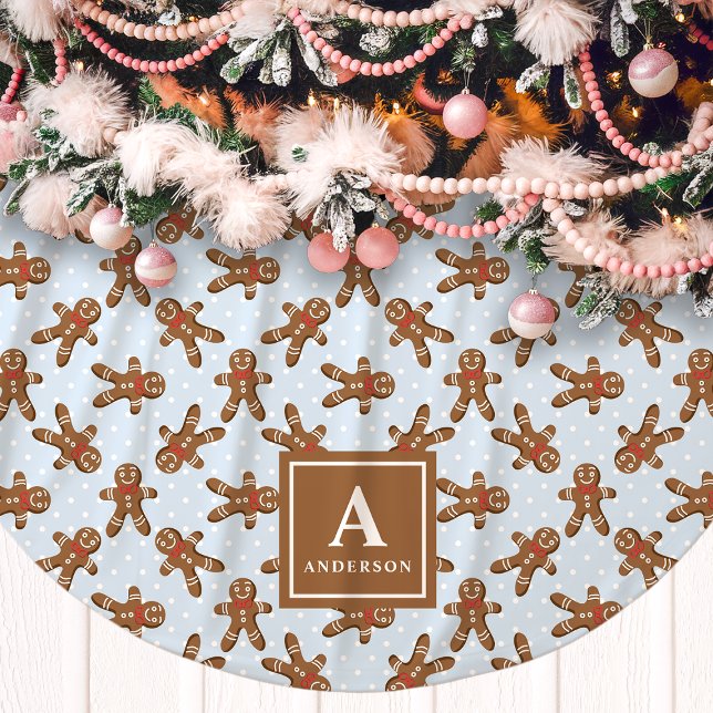 Blaue Weihnachtsmann-Monogramm-Weihnachten Polyester Weihnachtsbaumdecke (Von Creator hochgeladen)
