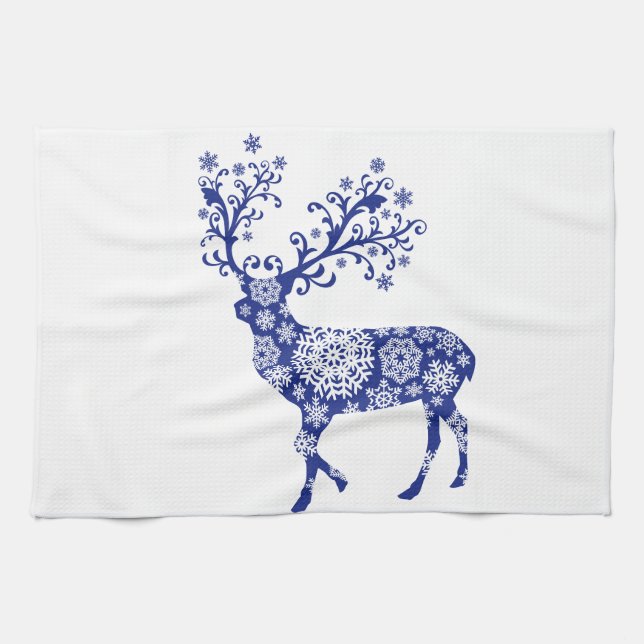 Blaue Weihnachtsrotwild Küchentuch (Horizontal)
