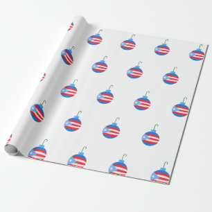 Blaue Weihnachtsschmuck mit der Flagge Puerto Rico Geschenkpapier