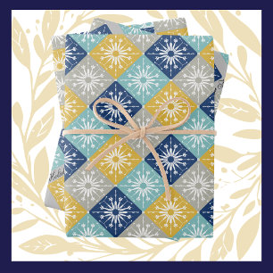 Blaue Weihnachtsschneeflocken Geschenkpapier Set