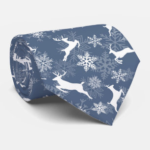 Blaue Weihnachtsschneeflocken-Hirsch-Muster Krawatte