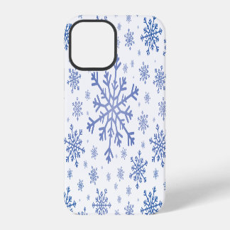 Blaue Weihnachtsschneeflocken im Winter Weiß iPhone 12 Pro Hülle