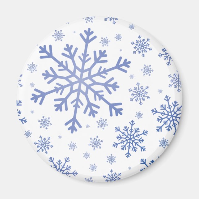 Blaue Weihnachtsschneeflocken im Winter Weiß Magnet (Vorne)