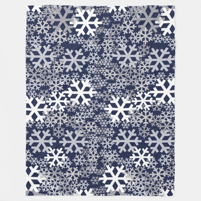 Blaue Weihnachtsschneeflocken Muster Fleecedecke (Vorderseite)