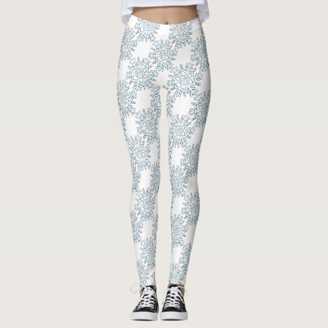 Blaue Weihnachtsschneeflocken, Winter Blizzard Pat Leggings (Vorderseite)