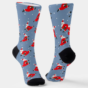 Blaue Weihnachtssocken mit Red Dancing Santa's Socken