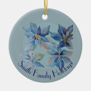 Blaue Weihnachtssterne mit Ihrem Text Keramik Ornament