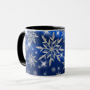 Blaue Weihnachtssterne mit weißem Eiskristall Tasse