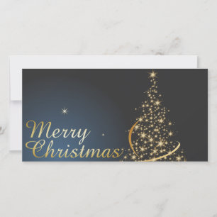 Blaue Weihnachtsthema mit goldenem Weihnachtsbaum Dankeskarte