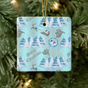 Blaue Weihnachtswinterszene Keramikornament