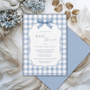 Blaue Weiß Gingham Whimsical Babyparty Einladung