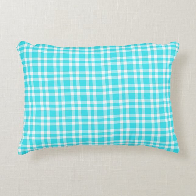 Blaue Weiß Karierte Muster Dekokissen (Vorderseite)