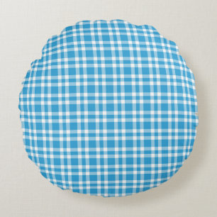 Blaue Weiß Karo Muster Rundes Kissen