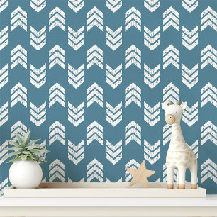 Blaue weiße abgenutzte Chevron-Pfeilmuster Tapete
