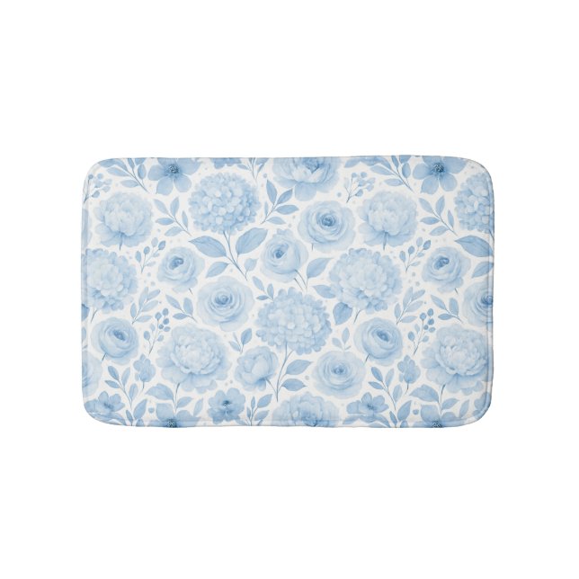 Blaue weiße Aquarell-Blumen Badematte (Vorderseite)