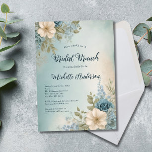 Blaue weiße Aquarell-Blumen-Braut-Shower-Brunch Einladung