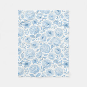 Blaue weiße Aquarell-Blumen Fleecedecke