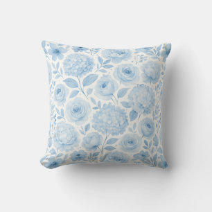 Blaue weiße Aquarell-Blumenmuster Kissen
