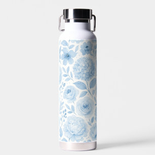 Blaue weiße Aquarell-Blumenmuster Trinkflasche
