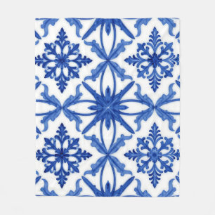 Blaue weiße Azulejo-Fliesen-Blumenmuster Fleecedecke