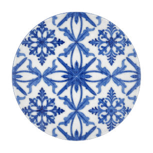 Blaue weiße Azulejo-Fliesen-Blumenmuster Schneidebrett