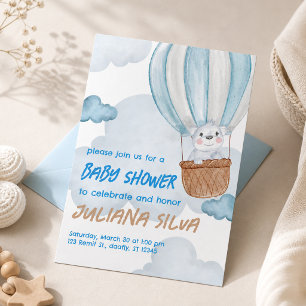 Blaue & Weiße Babyparty-Einladung für Tiere, editi Einladung