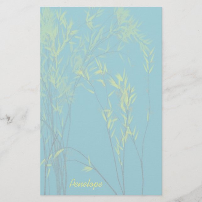 Blaue, weiße Bäume mit gelben Blätter Ihren Namen  Briefpapier (Vorderseite)