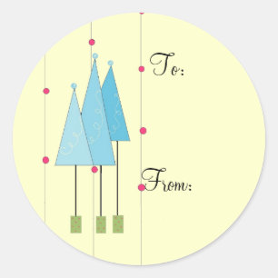 Blaue Weiße Bäume Runder Aufkleber