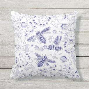 Blaue weiße Biene Blüte Einzigartig Rustikales Bau Kissen