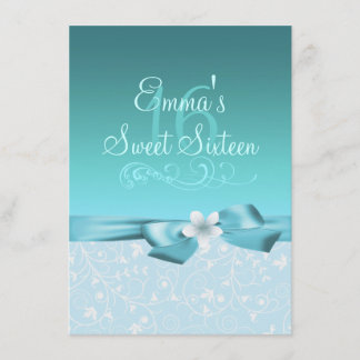 Blaue/weiße Blume & Bow Geburtstag Einladung