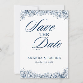 Blaue weiße Blume Elegant Save the Date einfach
