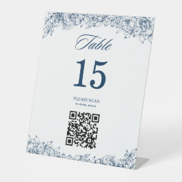 Blaue weiße Blume Elegante Tischnummer Sockelschild