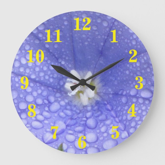 Blaue weiße Blume Große Wanduhr (Vorderseite)